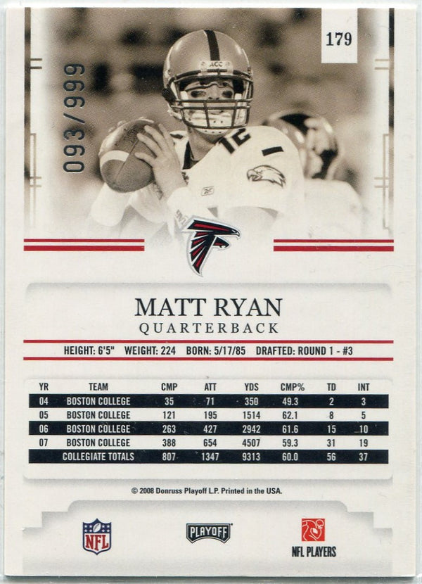 Matt Ryan 2008 Playoff Prestige Light Blue Parallel RC #179 93/999