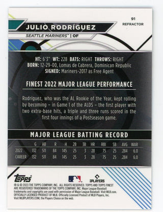 Julio Rodriguez 2023 Topps Finest Silver Refractor #91 Card