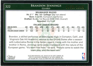 Brandon Jennings Topps Rookie Card Gold 1958/2009
