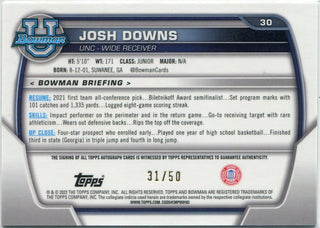 Josh Downs 2022 Bowman Chrome University Autographed Gold Refractor Card #30 31/50
