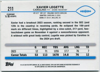 Xavier Legette 2024 Topps Chrome Gold Geometric Refractor RC #211 50/50