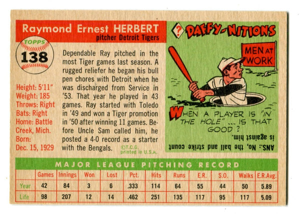 Ray Herbert 1955 Topps #138 Card