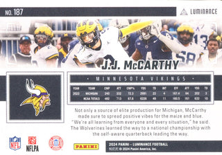 JJ McCarthy 2024 Panini Luminance Rookie Card #187