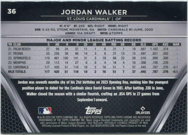 Jordan Walker 2024 Topps Chrome Black Card #36