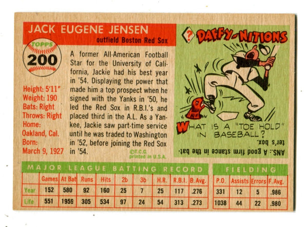 Jack Jensen 1955 Topps #200 Card