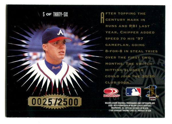 Chipper Jones 1997 Donruss Leaf Gold Stars #5 Card 0025/2500