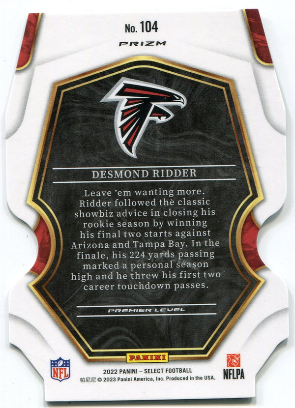 Desmond Ridder 2022 Panini Select Black & Green Prizm Die Cut Rookie Card