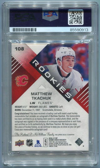 Matthew Tkachuk 2016 - 2017 Upper Deck SP Game Used 2 Color Patch/Autographed RC #108 11/25 PSA/DNA Certified