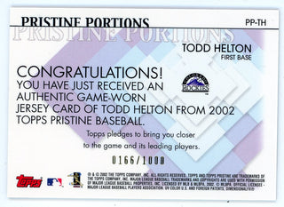 Todd Helton 2002 Topps Pristine Portion Patch Relic #PP-TH