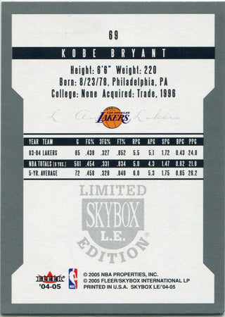 Kobe Bryant 2004 - 2005 Fleer Limited Skybox Card #69