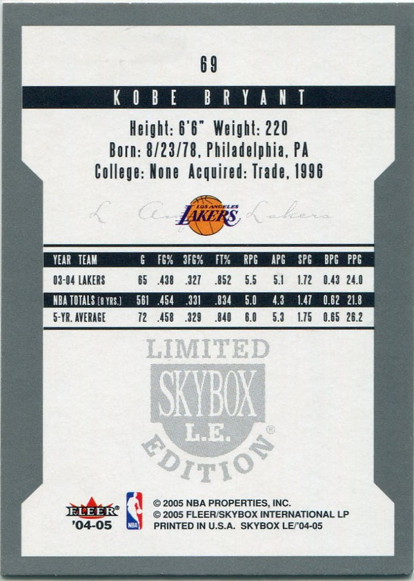 Kobe Bryant 2004 - 2005 Fleer Limited Skybox Card #69