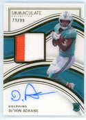 De'Von Achane Autographed 2023 Panini Immaculate Patch Relic #109