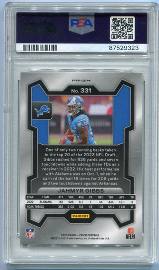 Jahmyr Gibbs 2023 Panini Prizm Green Prizm RC #331 PSA Graded 9