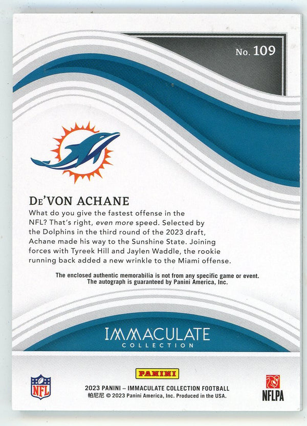 De'Von Achane Autographed 2023 Panini Immaculate Patch Relic #109