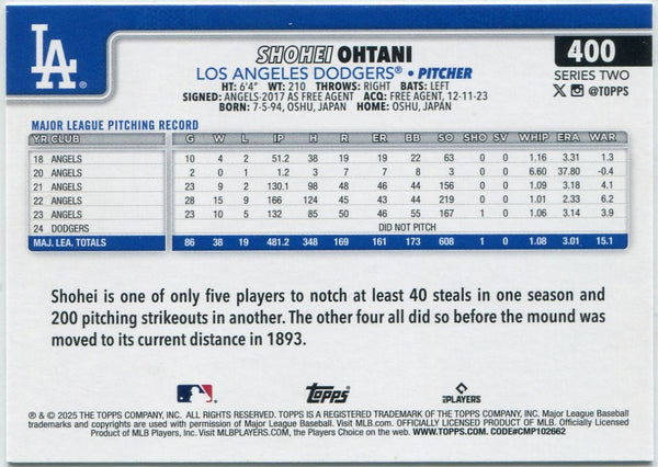 Shohei Ohtani 2025 Topps Card #400
