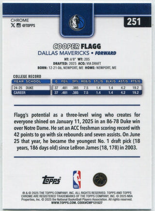 Cooper Flagg 2025 - 2026 Topps Chrome RC #251