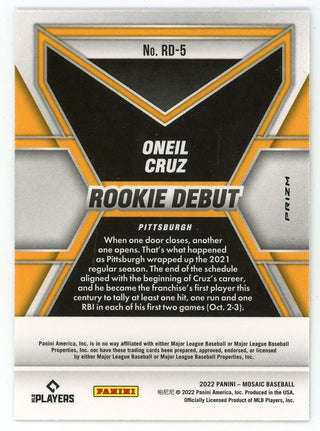 Oneil Cruz 2022 Panini Mosaic Prizm Yellow Rookie Debut #RD-5 Card