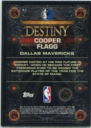 Cooper Flagg 2025 - 2026 Topps Chrome Destiny RC #D-1
