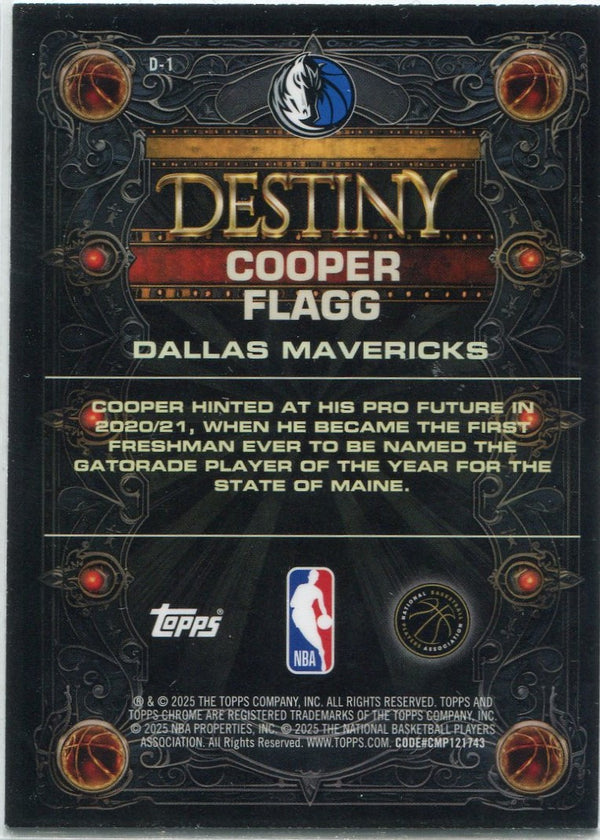 Cooper Flagg 2025 - 2026 Topps Chrome Destiny RC #D-1