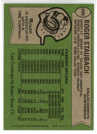 Roger Staubach 1978 Topps Card #290