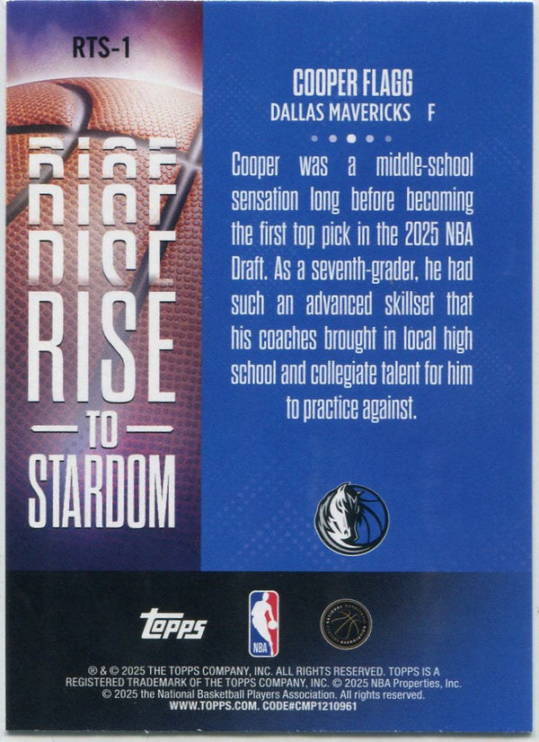 Cooper Flagg 2025 - 2026 Topps Rise To Stardom RC #RTS-1