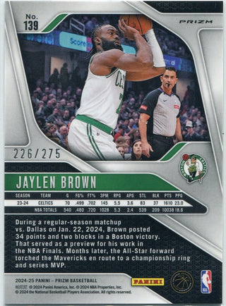 Jaylen Brown 2024 - 2025 Panini Prizm White Lazer Prizm Card #139 226/275