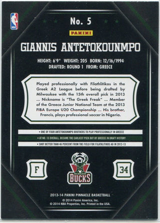 Giannis Antetokounmpo 2013 - 2014 Panini Pinnacle RC #5