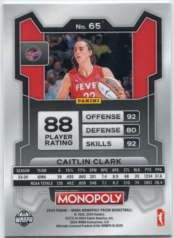Caitlin Clark 2024 Panini Prizm  WNBA Monopoly RC #65
