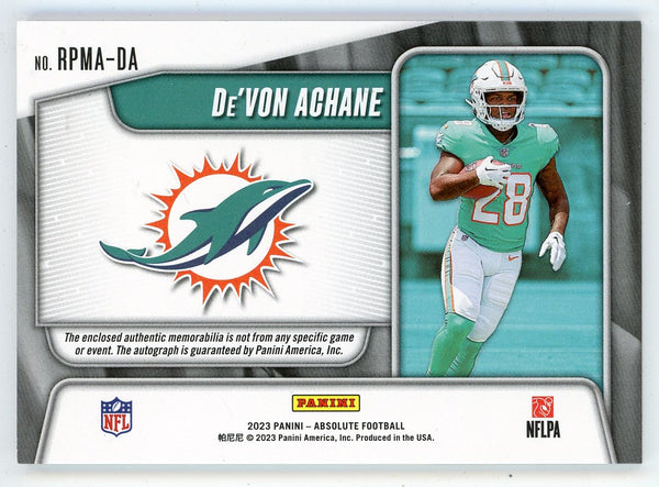 De'Von Achane Autographed 2023 Panini Absolute Quad Relic #RPMA-DA