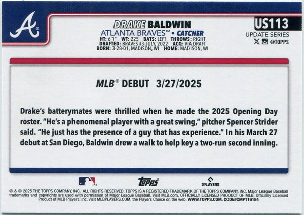 Drake Baldwin 2025 Topps Update RC #US113