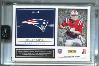 Bailey Zappe Autographed 2022 Panini One Dual Patch Rookie Card /49