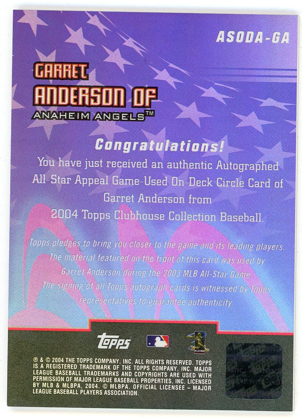 Garret Anderson 2004 Topps All-Star Appeal Autographed Patch Relic #ASODA-GA