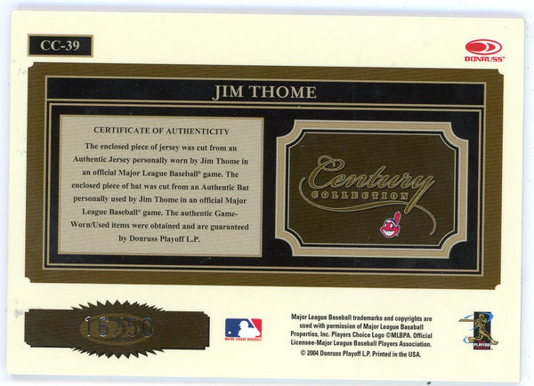 Jim Thome 2004 Donruss Throwback Threads Century Collection Patch/Bat Relic #CC-39