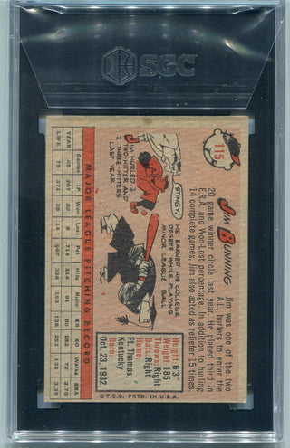 Jim Bunning 1958 Topps Card #115 SGC Graded 6