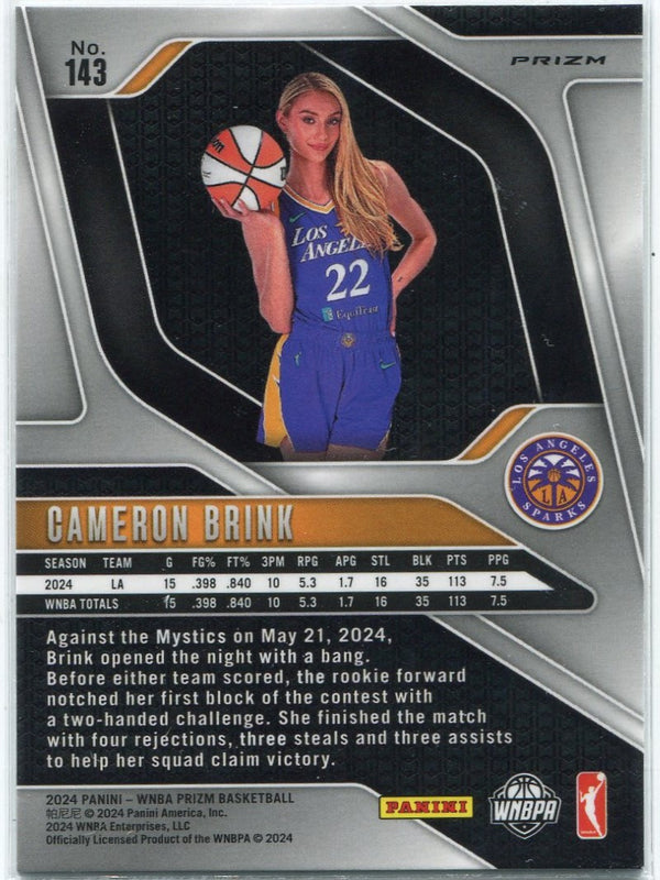 Cameron Brink 2024 Panini Prizm WNBA Blue Velocity Lazer Prizm Variation RC #143