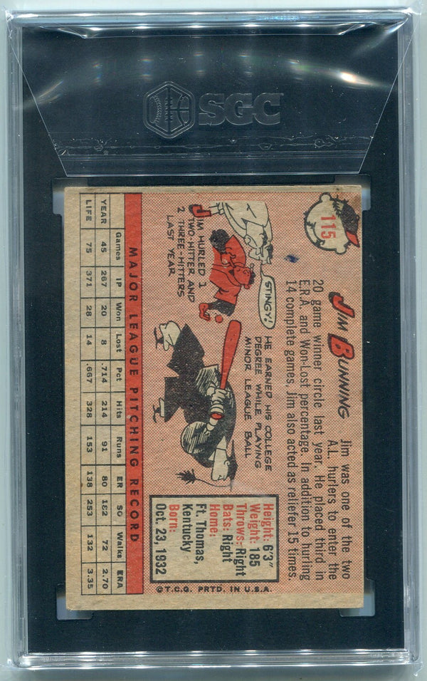 Jim Bunning 1958 Topps Card #115 SGC Graded 3