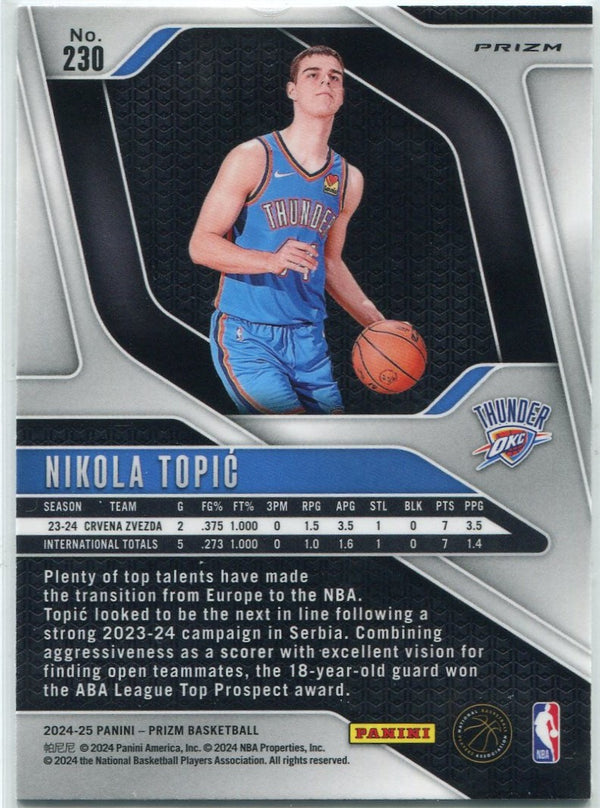 Nikola Topic 2024 - 2025 Panini Prizm Silver Prizm RC #230