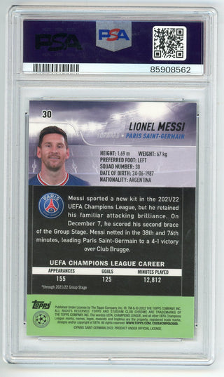 Lionel Messi 2021-22 Stadium Club Chrome #30 PSA 9