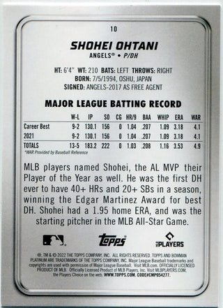 Shohei Ohtani 2022 Bowman Platinum Card #10