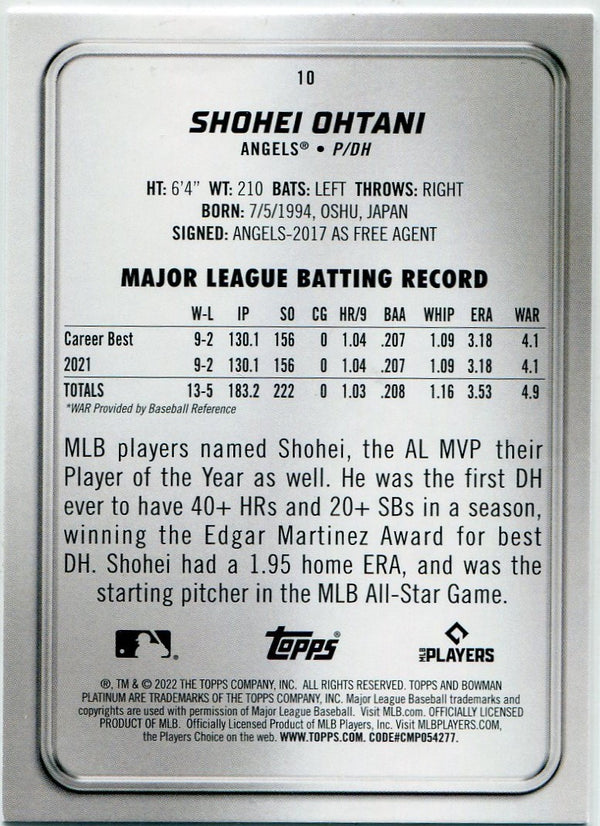 Shohei Ohtani 2022 Bowman Platinum Card #10