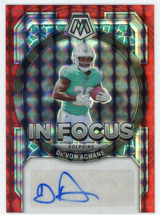 De'Von Achane Autographed 2023 Panini Mosaic In Focus Red #IF-DAC