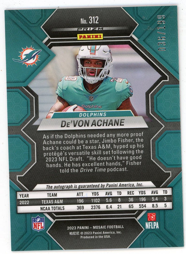 De'Von Achane Autographed 2023 Panini Mosaic Red RC #312