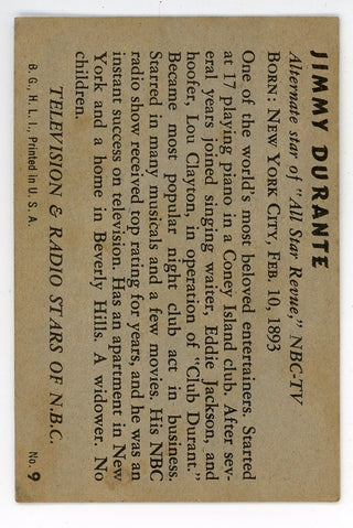 Jimmy Durante 1953 Television and Radio Stars of NBC Card #9