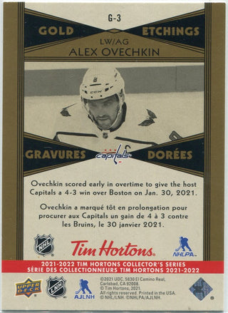 Alex Ovechkin 2021 - 2022 Upper Deck Tim Hortons Gold Etchings Card #G-3