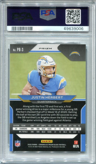 Justin Herbert 2020 Panini Chronicles Prizm Black-Silver  #PB3 PSA 9 Card