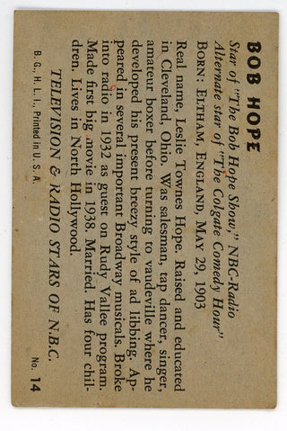 Bob Hope 1953 Television and Radio Stars of NBC Card #14