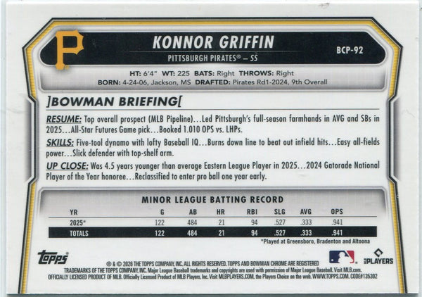 Konnor Griffin 2026 Bowman Chrome RC #BCP-92
