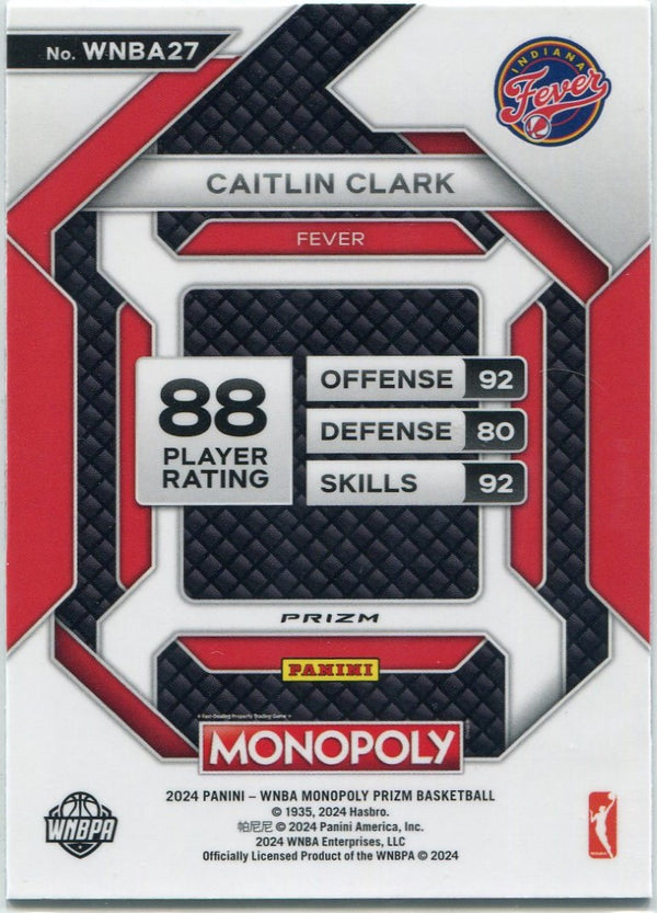 Caitlin Clark 2024 Panini Prizm  WNBA Monopoly Silver Prizm RC #WNBA27