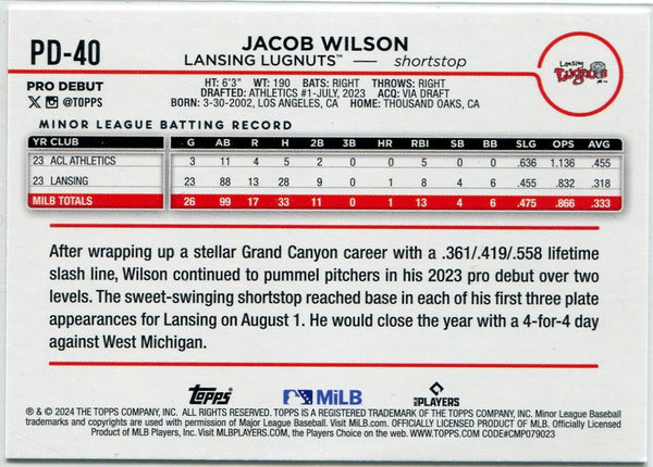 Jacob Wilson 2024 Topps Pro Debut RC #PD-40