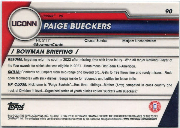 Paige Bueckers 2023 Bowman U Chrome Pink Refractor RC #90